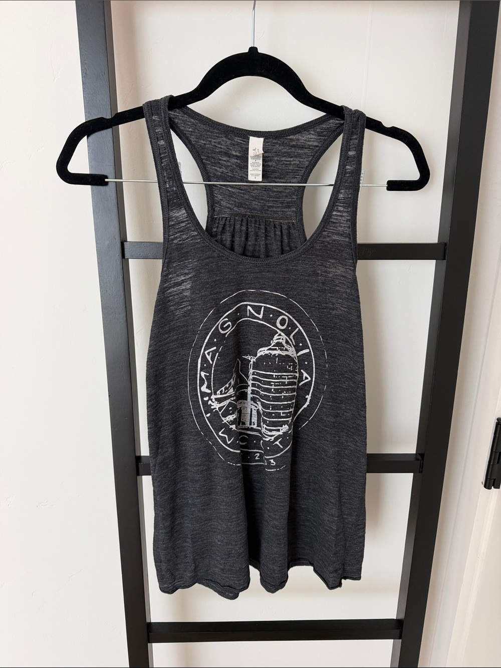 Magnolia charcoal Graphic Racerback Tank with White Logo